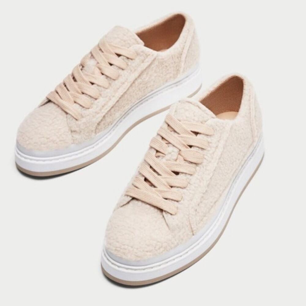 Zara Women Sherpa Shearling Platform Sneakers